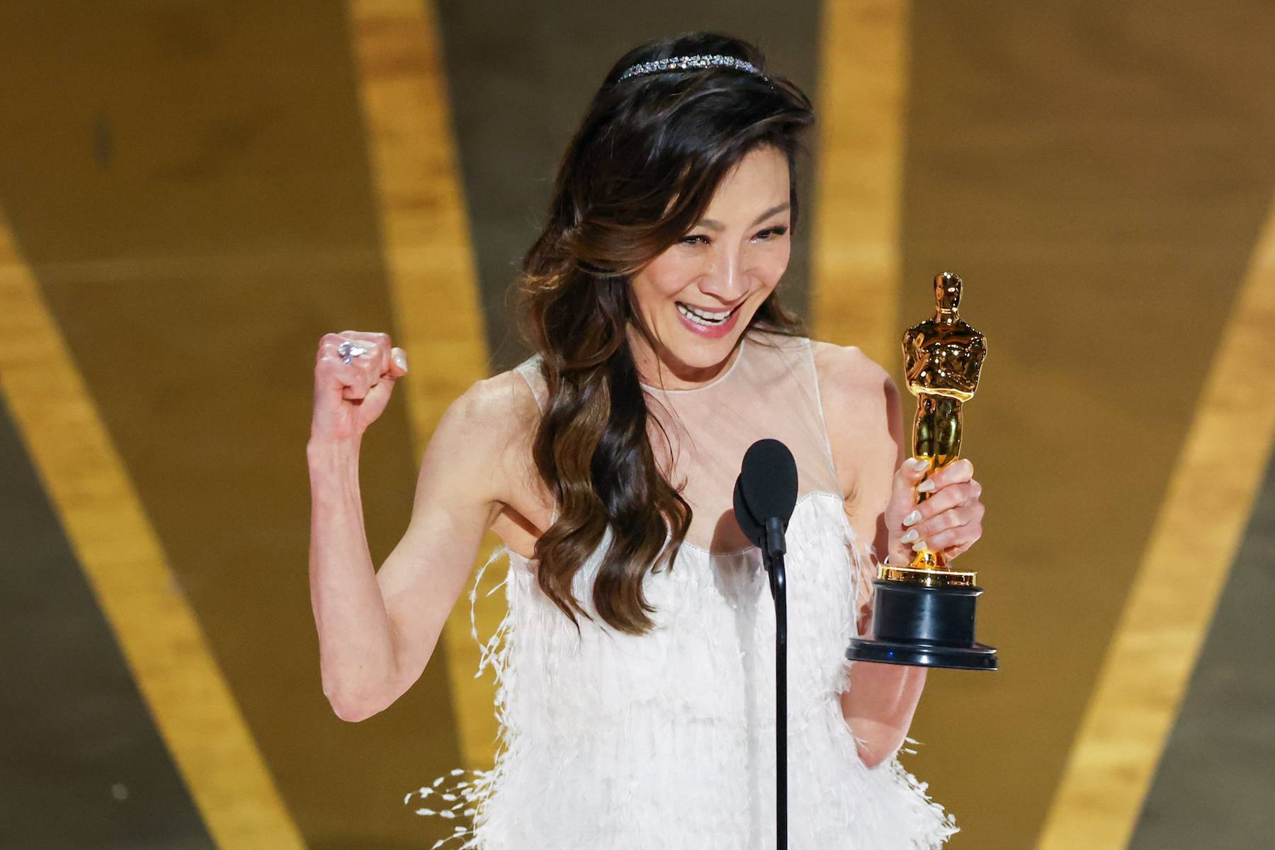 Michelle Yeoh accepting Oscar for Best Actress at 2023 Academy Awards.