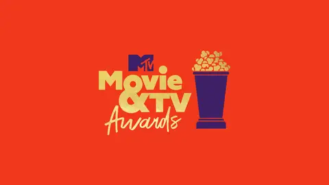 This logo shows the name of the awards show, the MTV Movie & TV Awards, spelled out beside a golden popcorn statuette. 