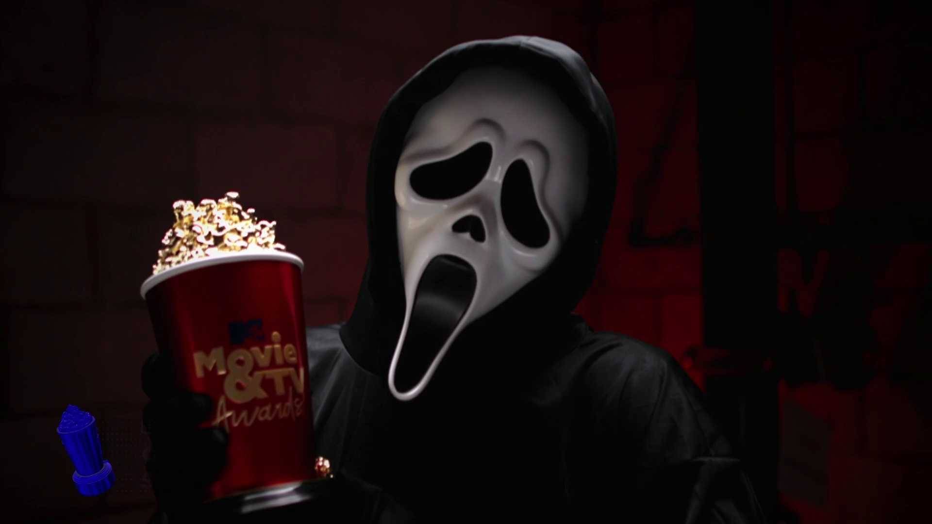 Ghostface accepts the Golden Popcorn for Best Fight at the MTV Movie & TV Awards 2023.