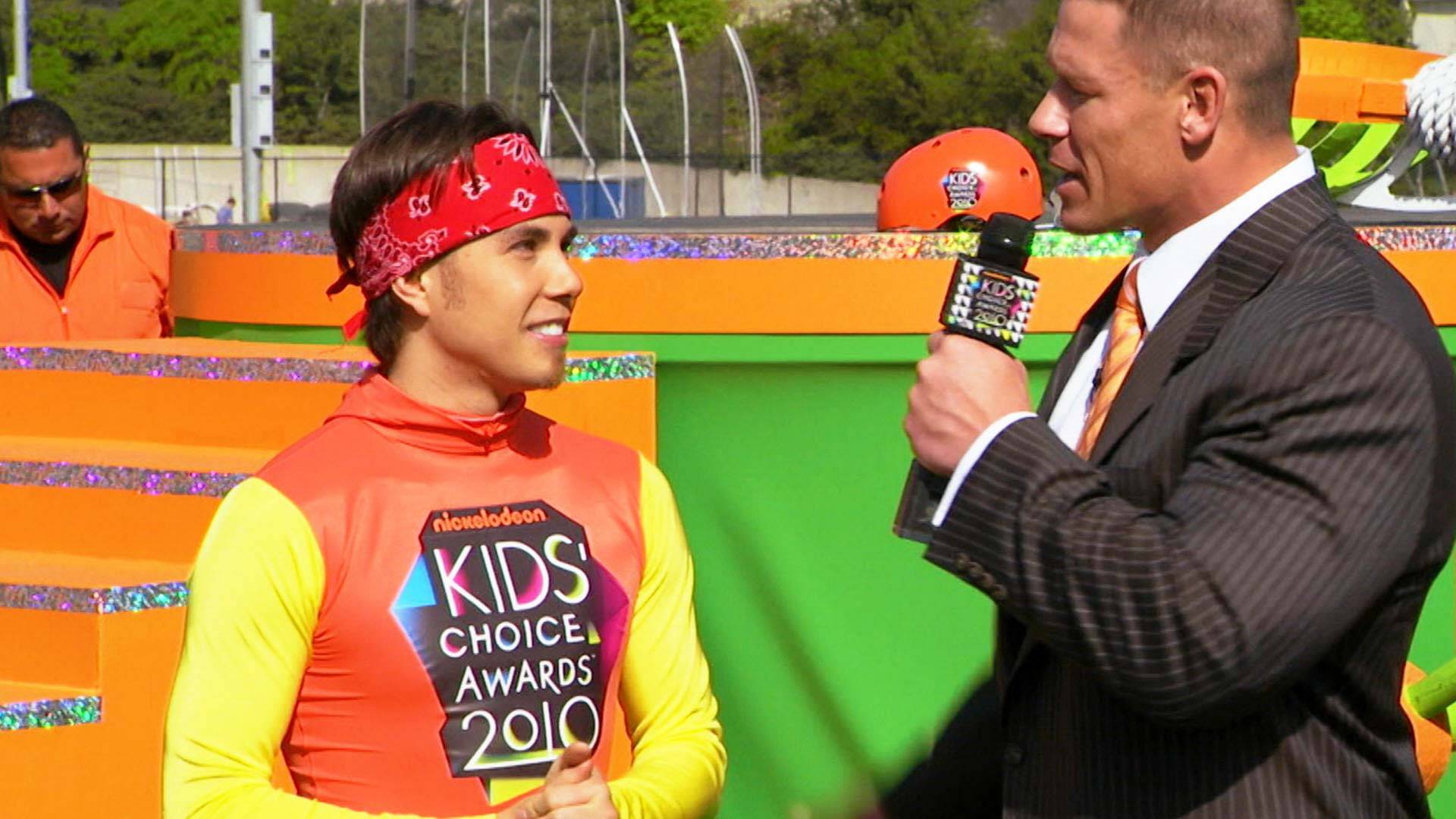 Apollo Ohno is interviewed in front of slime