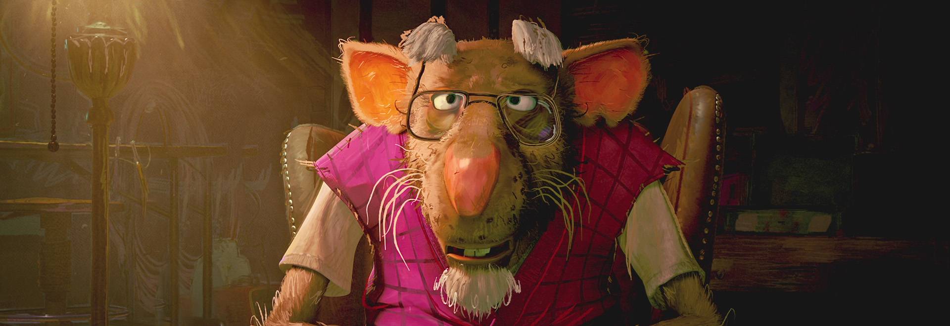 Splinter in Teenage Mutant Ninja Turtles: Mutant Mayhem. Splinter is voiced by Jackie Chan. 