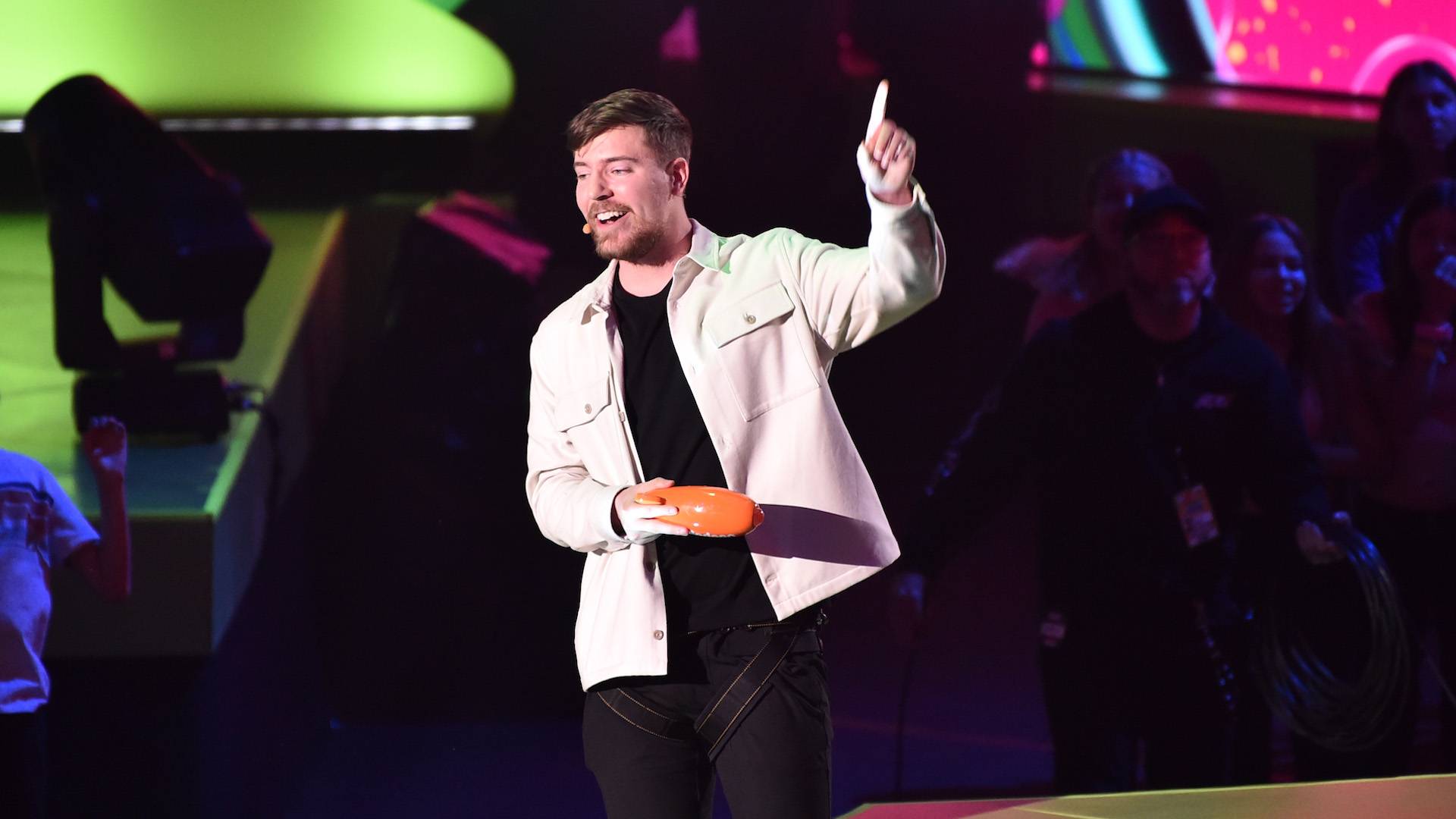 LOS ANGELES, CALIFORNIA - MARCH 04: MrBeast speaks onstage during the 2023 Nickelodeon Kids' Choice Awards at Microsoft Theater on March 04, 2023 in Los Angeles, California. (Photo by Alberto E. Rodriguez/Getty Images)