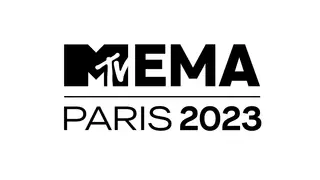 Black and white MTV EMA 2023 logo image.