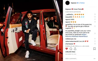 Big Sean&nbsp; - Sean is in Dubai stuntin' in white Salvatore&nbsp;Ferragamo&nbsp;sneakers ($795). (Photo:Big Sean / Instagram)