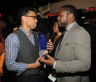 Actor Chat - Michael Ealy and Malcolm-Jamal Warner have an animated discussion while attending the "Essence and BET Honor Tracee Ellis Ross" event&nbsp; in New York City. (Photo: Brad Barket/PictureGroup)