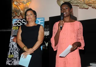 Head Women in Charge - Essence Editor and Chief Constance C.R. White (l) and BET Chairman and CEO Debra L. Lee talk to partygoers. (Photo: Brad Barket/PictureGroup)