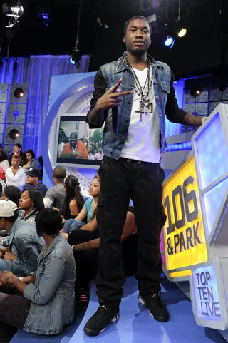 On The Set - Meek Mill is ready to rock. (Photo: John Ricard / BET)