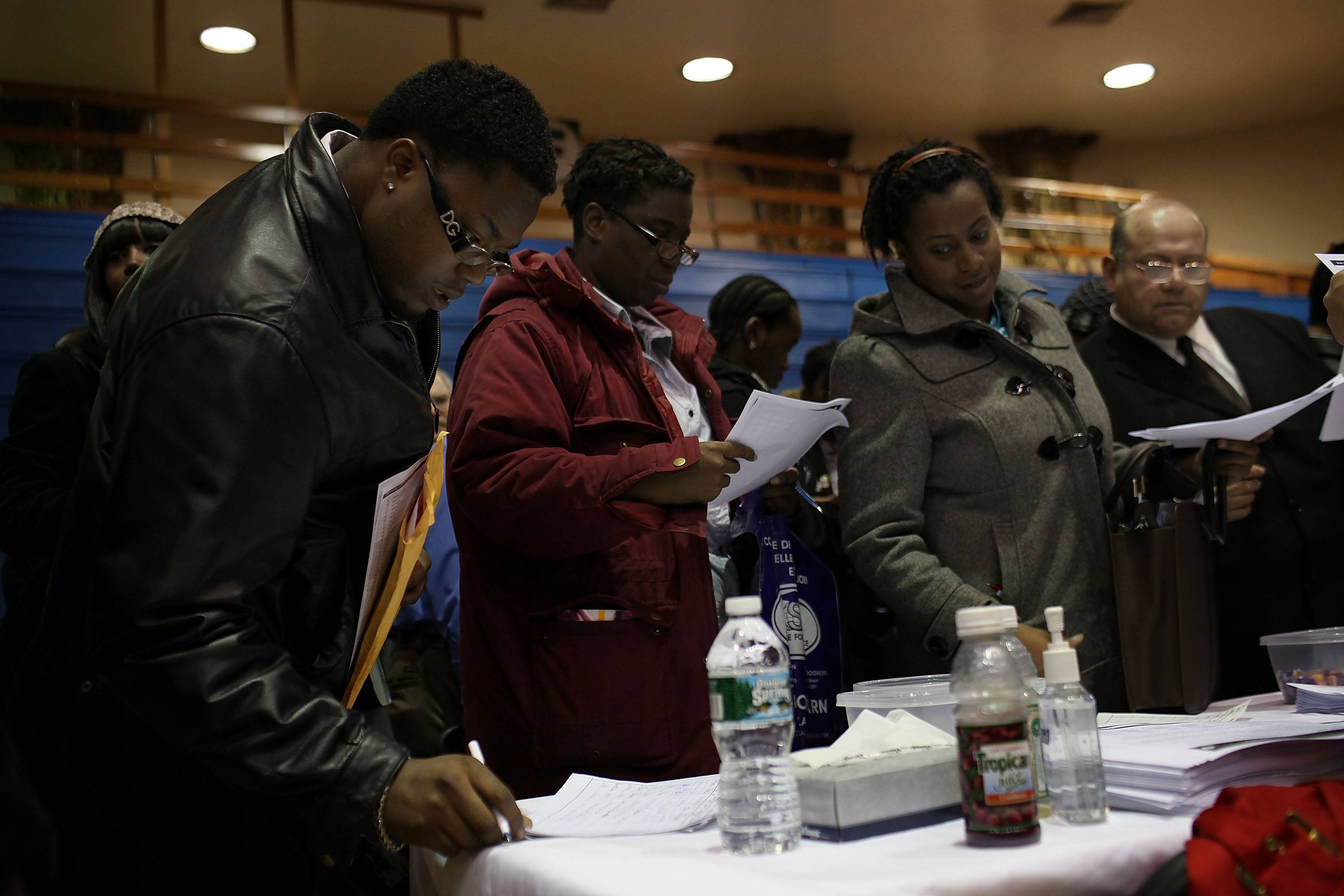 New York, New York - Black unemployment in New York State, where African-Americans comprise 15.9 percent of the population, is 14.5 percent. In New York City, where they comprise 26.6 percent of the population, their unemployment rate is 14.1 percent, compared to 9.3 percent for whites.(Photo: Spencer Platt/Getty Images)