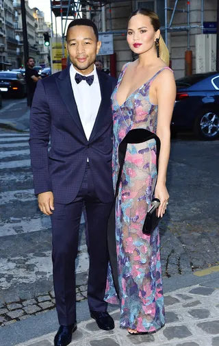 High Fashion - John Legend and Chrissy Teigen strike a pose on the streets of Paris at the&nbsp;Vogue party during Paris Haute Couture Fashion Week.  (Photo: Radoslaw Nawrocki/WENN.com)