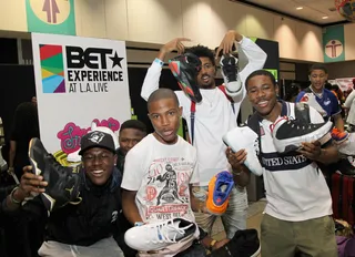 The Sneaker Crew - Some people show off their gold chains. These fellas are showing off their sneakers. (Photo: Bennett Raglin/Getty Images for BET)&nbsp;