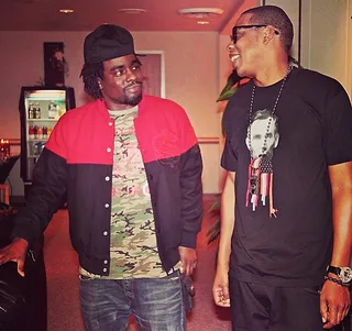 Jay Z - Jay Z chops it up with Wale while rocking this Abraham Lincoln-emblazoned T-shirt.(Photo: Wale via Instagram)
