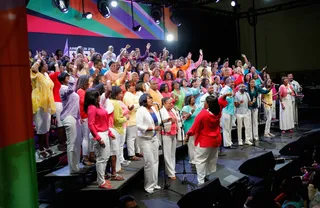 Put Your Hands Up - The Faithful Central Bible Church Choir brought the energy and soul to the stage during the gospel showcase at the BET Experience.(Photo: Joe Scarnici/BET/Getty Images for BET)