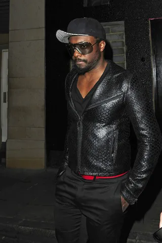 Til the Break of Dawn\r - Will.i.am is spotted leaving the Rose Club in London after hosting a DJ set. He then reportedly went to Cirque Du Soir to let loose and have fun with his friends until 5 A.M. (Photo: Harsha Gopal, PacificCoastNews.com)