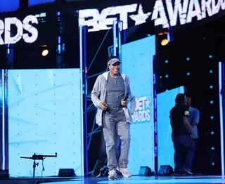 The Man of the Hour  - The honoree himself saunters onto the stage to practice for his highly anticipated set.(Photo: Mark Davis/BET/Getty Images for BET)