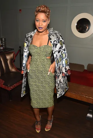 Pretty in Prints - KeKe Palmer shows off an edgy look at a screening of Brotherly Love at Studio Movie Grill in Charlotte during CIAA weekend.  (Photo: Paras Griffin/Getty Images)