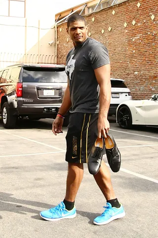 Dancing Feet - NFL prospect Michael Sam leaves the Dancing With the Stars rehearsal studio in Los Angeles. The football player will be one of 20 celebs to compete for the Mirrorball trophy this season.  (Photo: Cathy Gibson, PacificCoastNews)