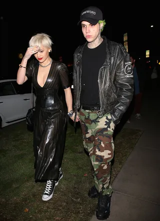Hand Holding - Rita Ora wears converse and a see-through dress as she leaves the Nice Guy restaurant after a night out with boyfriend Ricky Hilfiger in West Hollywood.(Photo: Devone Byrd, PacificCoastNews)