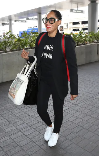Tracee Ellis Ross&nbsp; - Tracee Ellis Ross looks fresh as a daisy getting off a plane at LAX. (Photo: WENN.com)