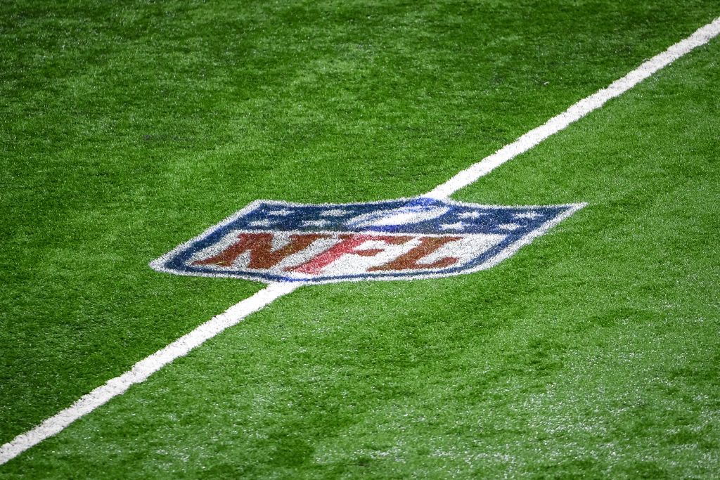 DETROIT, MICHIGAN - DECEMBER 13: The NFL logo is pictured before the first half between the Detroit Lions and Green Bay Packers at Ford Field on December 13, 2020 in Detroit, Michigan. (Photo by Nic Antaya/Getty Images)