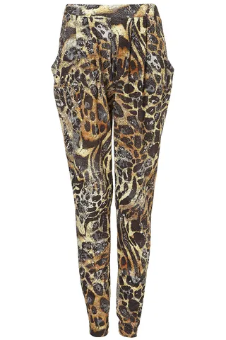 Mix Animal Jersey Trousers&nbsp; - Pair these tapered animal-print trousers with a tailored shirt and delicate jewels. Don’t forget to pop the collar.&nbsp;&nbsp;  (Photo: Courtesy Top Shop)