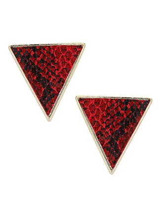 Triangle Animal-Print Earrings - Slick your hair back and show these red and black snakeskin studs off. They deserve the shine.&nbsp;  (Photo: Courtesy Top Shop)