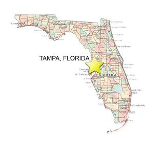 Geography - Tampa is located on Florida's west coast on the Gulf of Mexico. It is bordered on the south and west by the Hillsborough and Old Tampa bays. The city's area is 170.6 square miles. Tampa is the largest city within Hillsborough County.&nbsp; (Photo: Courtesy of Maps.com)