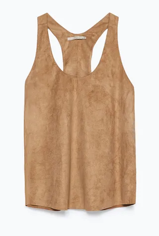 ZARA Faux-Suede racer back T-Shirt ($19.99) - This simple racer back tank gets an immediate upgrade thanks to the rich faux-suede material.(Photo: Zara)