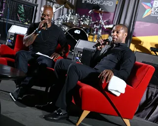 Tank Talks to Us for a Minute - Host Big Tigger&nbsp;shares a few laughs with singer Tank during BETX's Acoustically Speaking.(Photo: Imeh Akpanudosen/Getty Images for BET)