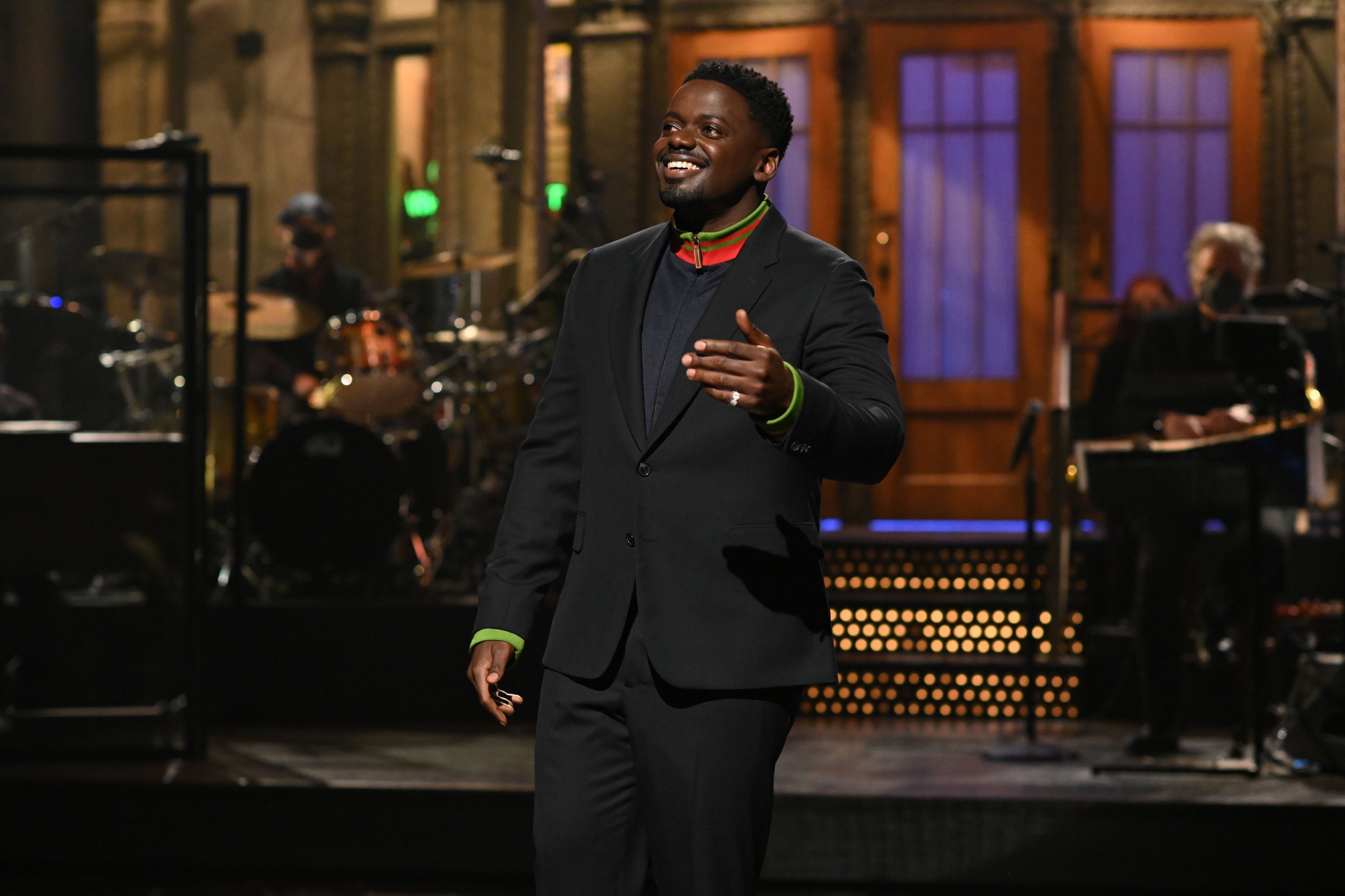 SATURDAY NIGHT LIVE -- "Daniel Kaluuya" Episode 1801 -- Pictured: Host Daniel Kaluuya during the monologue on Saturday, April 3, 2021 -- (Photo By: Will Heath/NBC/NBCU Photo Bank via Getty Images)