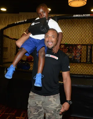 All Ages - The great thing about Spike's Bellator stage is it brought everyone young and old out to have fun and enjoy the week. This snaps shows Emanuel Newtown and a young fan having blast.&nbsp;(Photo: Araya Diaz/Getty Images for BET)