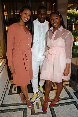 Idris and Isan Elba with Sabrina&nbsp;Dhowre - His 16-year-old daughter gives his&nbsp;fiancé the stamp of approval! (Photo by David M. Benett/Dave Benett/Getty Images for Formula E)