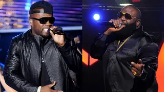 50 Cent vs. Rick Ross - In yet another rapper versus&nbsp;50 Cent saga, Rick Ross misperceived a glance from the beef-ready rhymer at the 2009 BET Awards as a diss. On wax, Rozay fired the first shot with the track &quot;Mafia Music.&quot; 50 responded with &quot;Warning Shot.&quot;  (Photos from left: Michael Becker/Fox/PictureGroup,(Jeff Daly/PictureGroup)