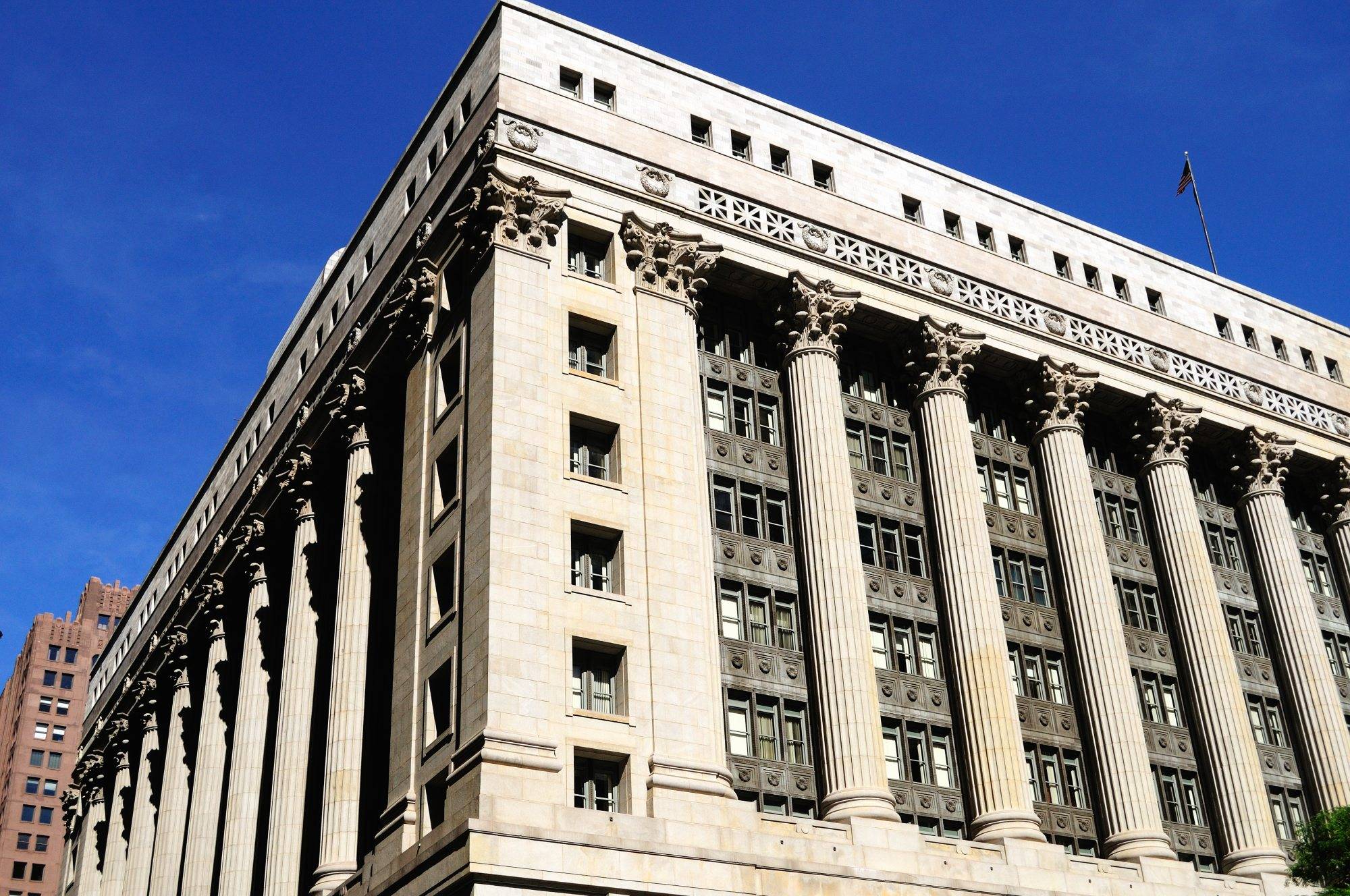 The City Hall Building in Chicago. The structure actually has both the city and Cook County sharing space within its floors.