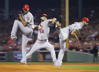 First Inning - St. Louis Cardinals starting pitcher and rookie sensation Michael Wacha throws during the first inning. Red Sox Shane Victorino had a three-run double against Wacha in the first inning of the game. (Photo: AP Photo/Matt Slocum)