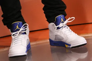 Air Jordan 5 Retro “Laney” - Air Jordan 5 Retro “Laney” – White/Blue(Photo: Bennett Raglin/BET/Getty Images)