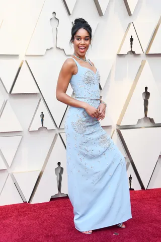 Laura Harrier in Louis Vuitton - (Photo: Frazer Harrison/Getty Images)&nbsp;