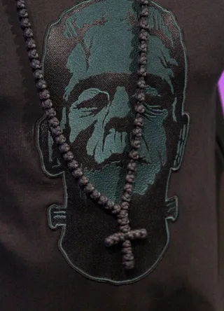 Come Alive - A close-up of host Tristan Wilds' shirt and necklace on 106.&nbsp;(Photo: Bennett Raglin/BET/Getty Images for BET)