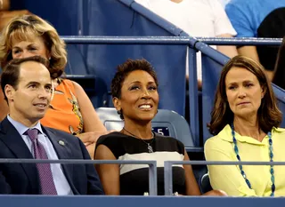 For the Love of the Game - Good Morning America's Robin Roberts sits with Pam Shriver to watch a women's singles first round match between Serena Williams and Francesca Schiavone of Italy during their first round match on Day One of the 2013 US Open at USTA Billie Jean King National Tennis Center in Queens, New York.&nbsp;(Photo: Matthew Stockman/Getty Images)