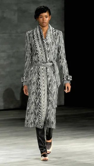 Creatures of the Wind - Two words: that coat! We’ve officially gone wild for this zebra-print trench. And who knew peep-toe loafers could look so sexy? We’re sold.  (Photo: Arun Nevader/Getty Images for Mercedes-Benz)