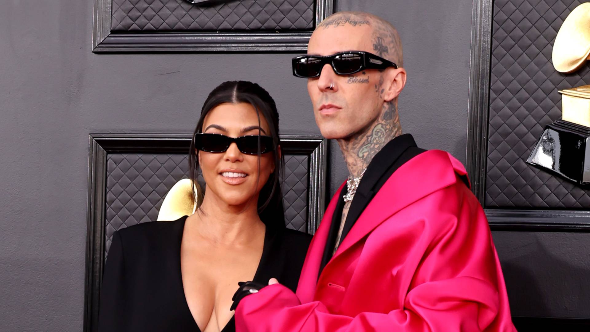 Kourtney Kardashian and Travis Barker attend the 64th Annual GRAMMY Awards at MGM Grand Garden Arena on April 03, 2022 in Las Vegas, Nevada. 