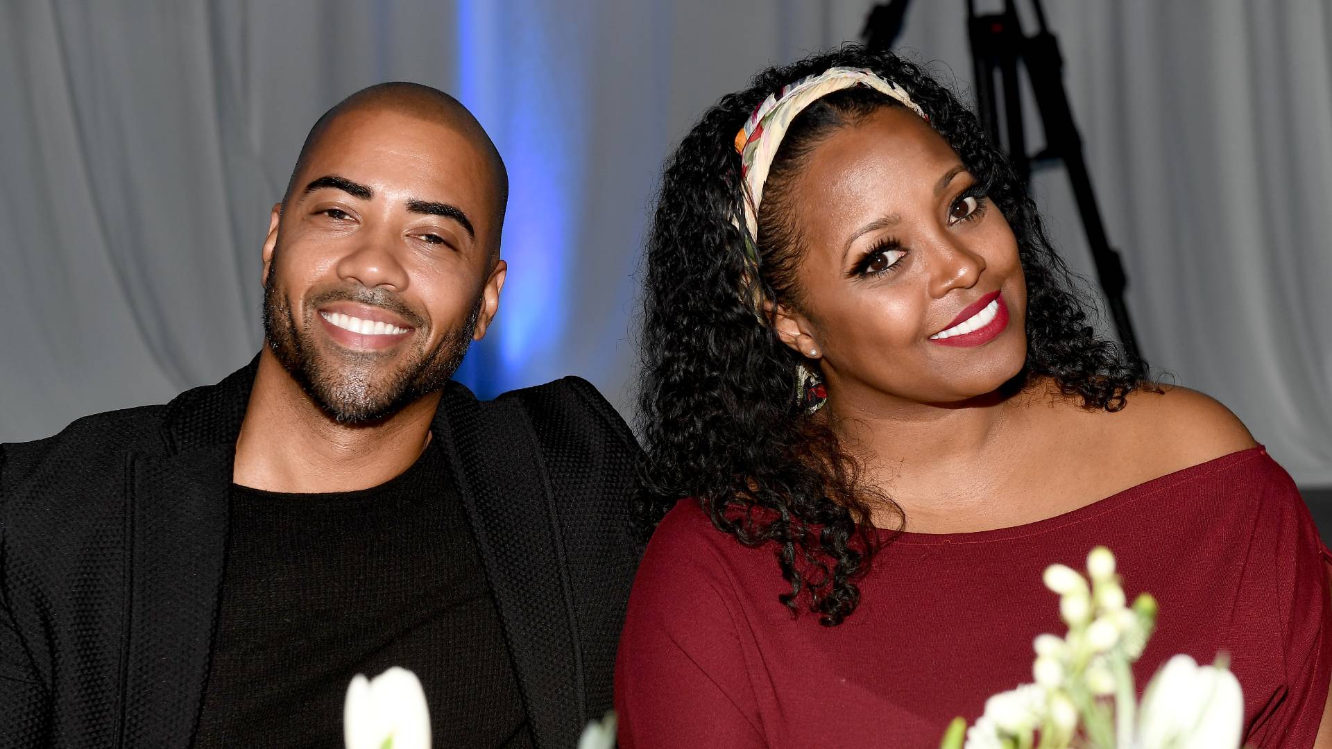 Brad James and Keshia Knight Pulliam pose for a photo as Belvedere Vodka and Janelle Monae present "A Beautiful Future" at The Fairmont on December 05, 2019 in Atlanta, Georgia. 