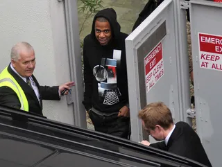 Hello Up There - Hovering paparazzi catch Jay Z as he arrives at Dublin Airport ahead his performance at the O2 Arena for his Magna Carter tour. (Photo: WENN.com)
