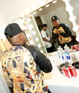 Mirror Image - Wild Out Wednesday winner Reese Rel gives himself a once over before hitting the bright lights on 106. (Photo: Bennett Raglin/BET/Getty Images for BET)