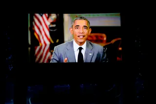 Presidential Ballin' - President Barack Obama delivers a special message during the inaugural Players' Awards ceremony.(Photo: Ethan MIller/BET/Getty Images)