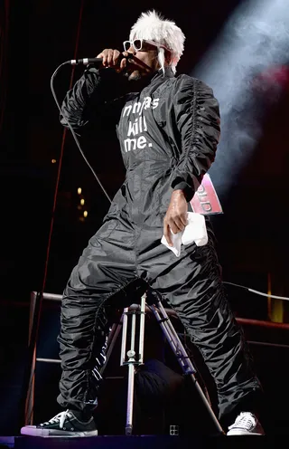 Ninjas Kill Andre 3000 - Mr. 3000 stirred up the crowd with his set while wearing a white wig and a black flight suit with "Ninjas Kill Me” on the chest.(Photo: Earl Gibson/BET/Getty Images for BET)