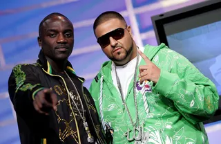 106 &amp; Park Take Over April 9, 2007 - DJ Khaled and rapper/singer Akon pose for pic while appearing on BET's 106 &amp; Park. The two collaborated on the hit single "We Takin' Over."&nbsp;(Photo: Scott Gries/Getty Images)