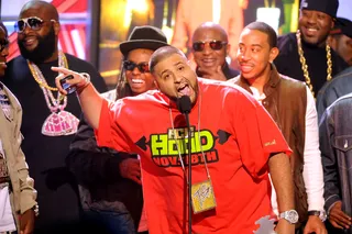 Takin' Over the BET Hip Hop Awards October 18, 2008 - DJ Khaled shows up with his cache of street-oriented artists to accept one of his 2008 BET Hip-Hop Awards. Khaled wins in two categories at this award show; one for Best Collabo and one for DJ of the Year.&nbsp;(Photo: Rick Diamond/Getty Images for BET)