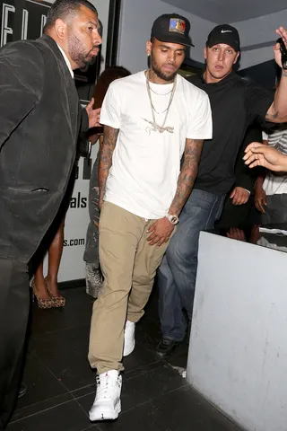 Yeah 500x - Brown owns 500+ pairs of sneakers.  (Photo: &nbsp;Devone Byrd, PacificCoastNews.com)