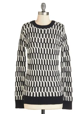 ModCloth Livin’ Knit Up Sweater - Calling all retro-obsessed fashionistas! This charming sweater features a classic mod pattern that will fit right in with your groovy thrift-shop steals. (Photo: ModCloth)