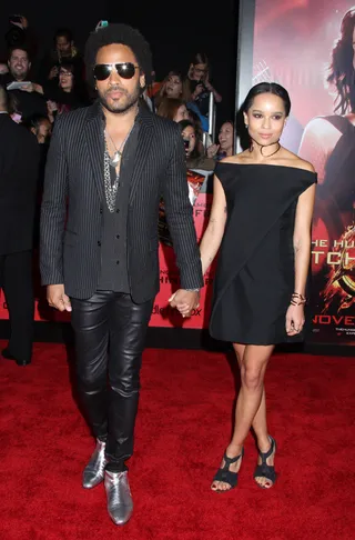 Father and Daughter - Lenny Kravitz and actress daughter Zoe arrive on the red carpet for the LA Premiere of The Hunger Games: Catching Fire at the Nokia Theatre LA Live in Los Angeles.&nbsp;(Photo: London Ent/Splash News)